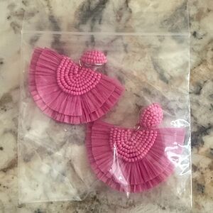 Pink Beaded Tassel Earrings
